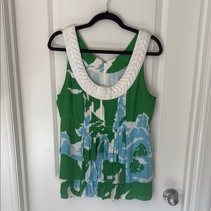 Silk Tory Burch Green and Blue Pleated Tank Top